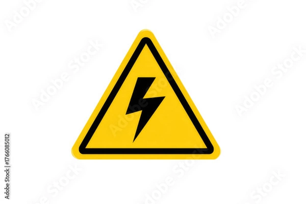 Fototapeta A classic yellow triangular warning sign featuring a black lightning bolt symbol, indicating high voltage or electrical hazard. Ideal for safety alerts. background removed
