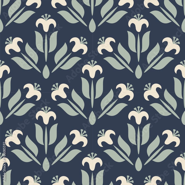 Fototapeta Seamless white flowers decorative pattern