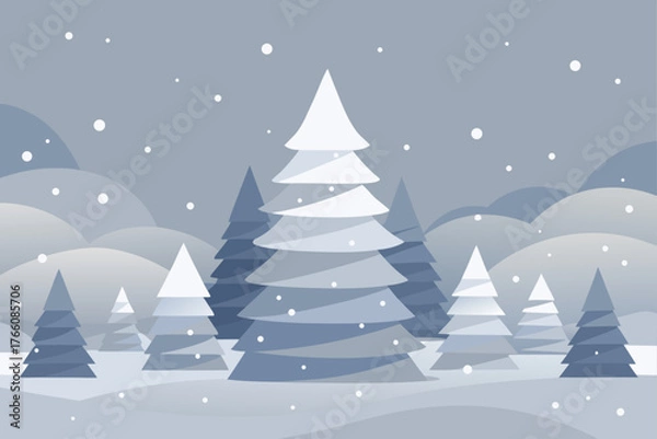 Obraz A snowy winter landscape with a Christmas tree illustration