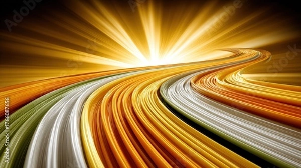 Obraz Abstract golden road with flowing lines under a radiant sunrise, symbolizing journey and hope