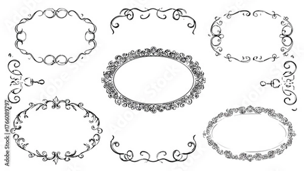 Fototapeta Squiggle Oval Frame Vector with Outline Isolated Design