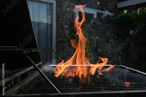 Obraz cooking food on charcoal fire summer party fun  