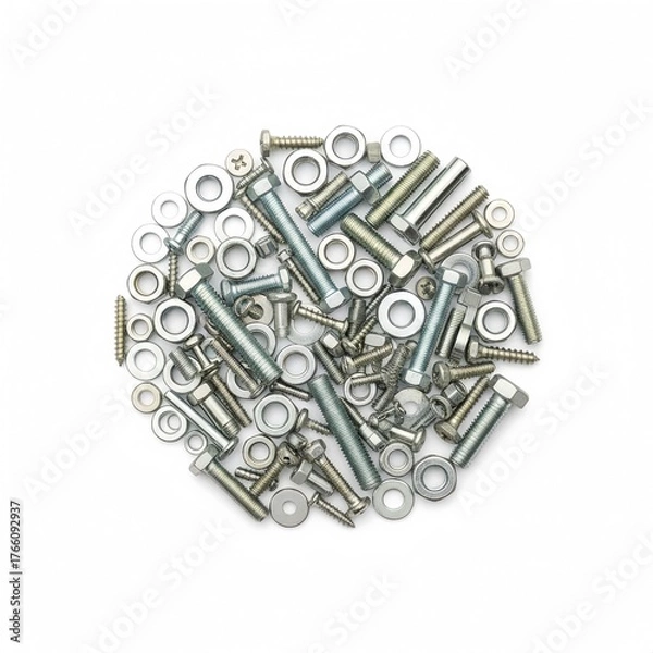Fototapeta Metal Nuts and Bolts Isolated