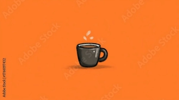 Fototapeta A steaming black coffee cup set against a vibrant orange background, evoking warmth and comfort