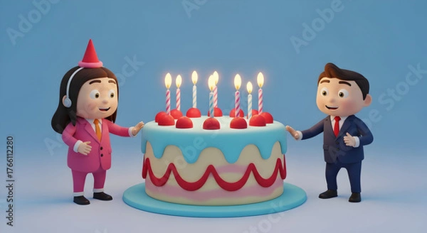 Obraz happy birthday cake with candles