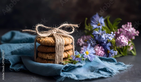 Fototapeta Homemade Keto Cookies Rustic Style for Holiday Baking, School Events, and Craft Sales	