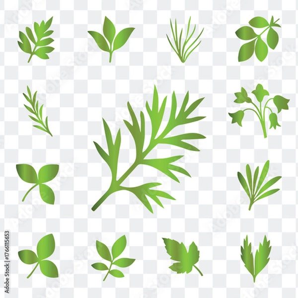 Obraz Green Leaf and Plant Foliage Vector Icons Set