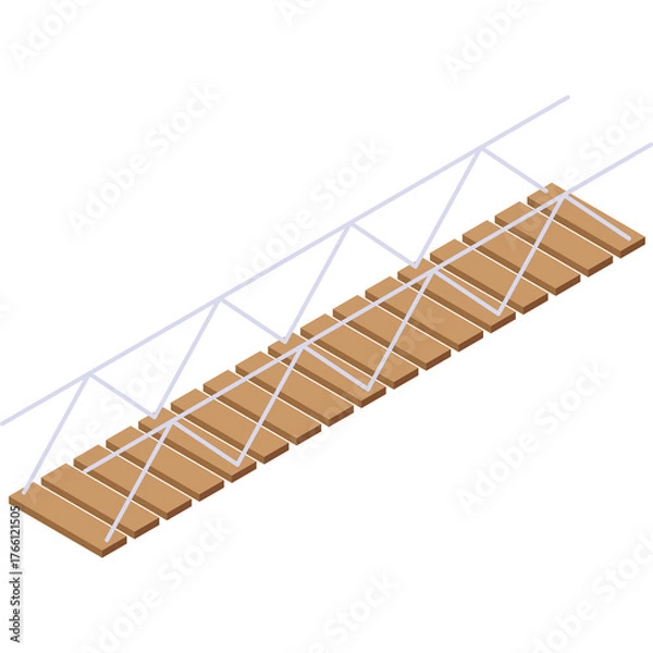 Fototapeta Simple wooden footbridge with white metal truss support structure on a transparent background