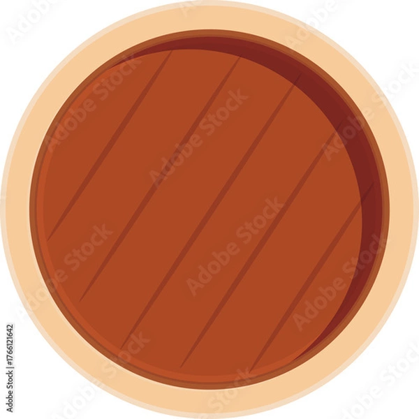 Fototapeta Simple Wooden Barrel Top View With Light Beige Rim Flat Design Illustration Isolated On Transparent Background
