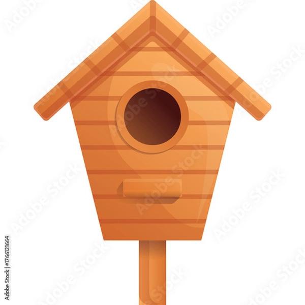 Fototapeta Simple Wooden Birdhouse With Round Entrance And Perch On A Transparent Background Isolated Illustration