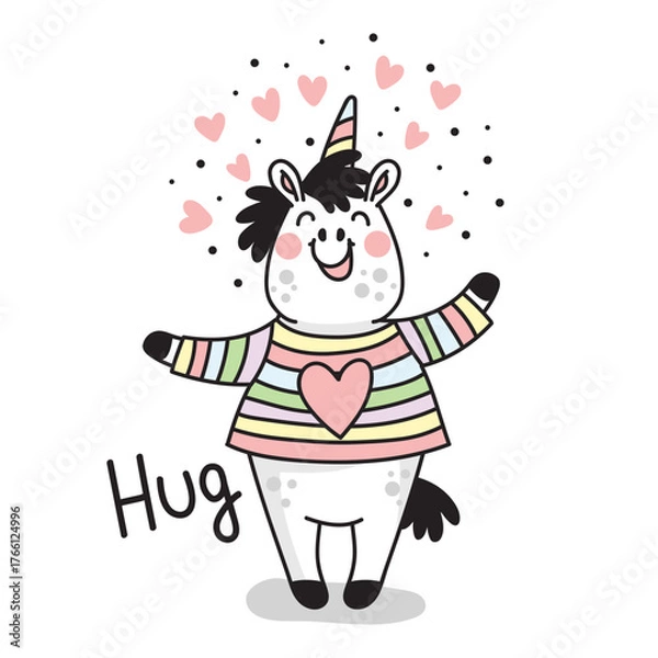 Obraz Cute unicorn unicorn wants to hug coloring vector illustration
