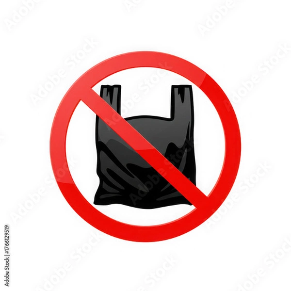 Obraz Red prohibition sign over a plastic bag isolated on transparent background