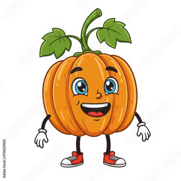 Obraz Happy cartoon pumpkin character isolated on transparent background