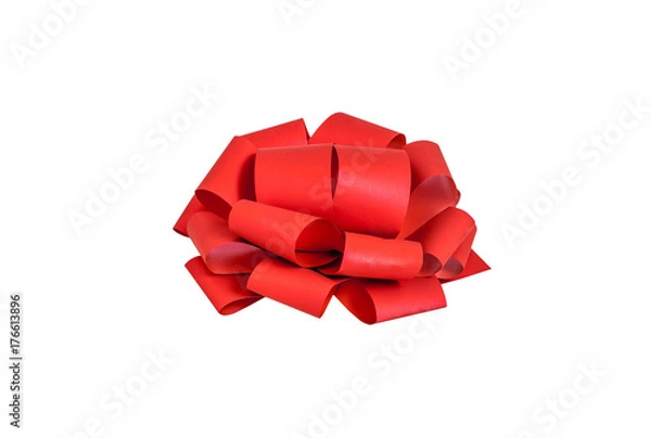 Obraz One red festive bow isolated on white background
