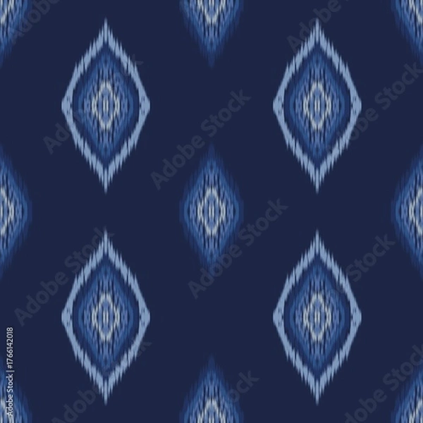 Fototapeta Hand Drawn Classic Blue Ikat Seamless - Seamless Pattern - Embroidery ikat - Seamless Pattern - Blue Diamond Ikat Seamless Pattern