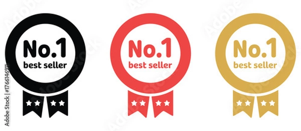 Obraz Set of Three Circular Number One Best Seller Award Badges and Ribbons