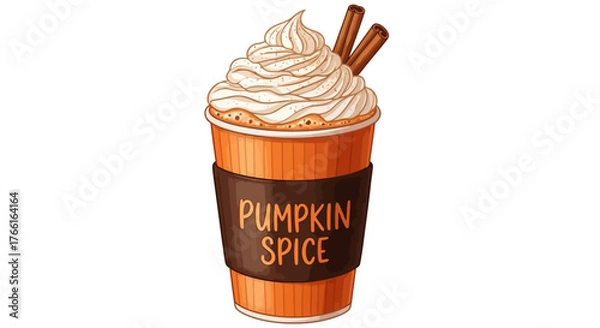 Fototapeta Cozy Pumpkin Spice Latte Illustration - Autumn Drink Digital Art & Vector