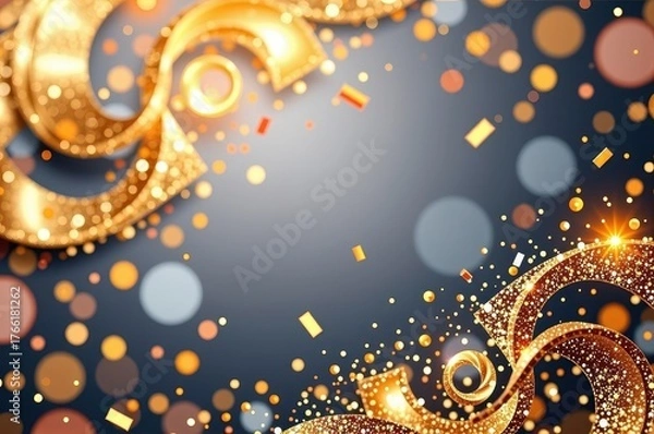 Obraz Golden glitter swirls with a shimmering, luxurious texture, design, light
