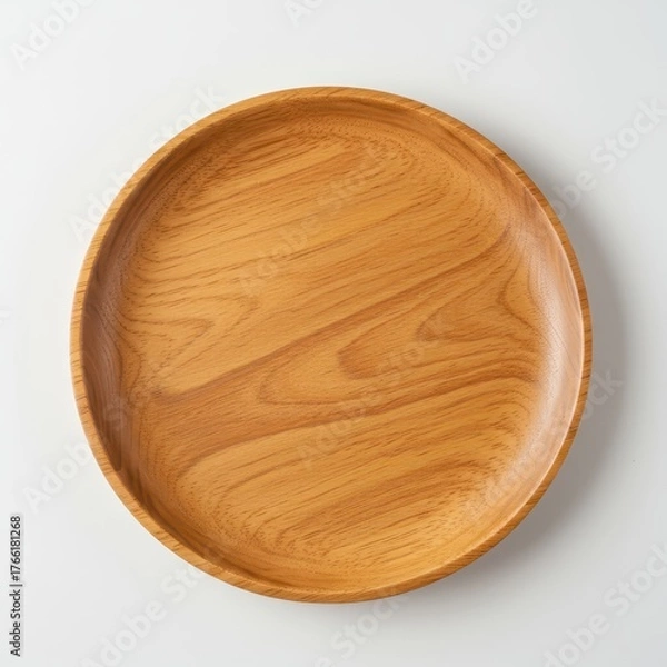 Obraz Handmade tropical wooden serving plate isolated on a clean white background, showcasing natural texture and organic design, ideal for product display mockups ,kitchenware ,wood ,eco