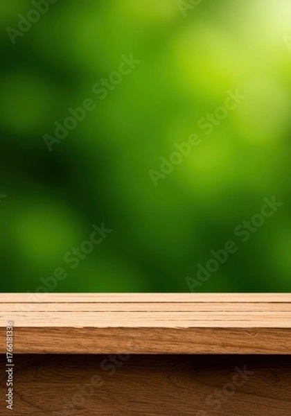 Obraz Natural wood texture resting against a lush, vibrant green backdrop. Rustic wooden surface for product placement or copy space ,wood ,natural ,surface