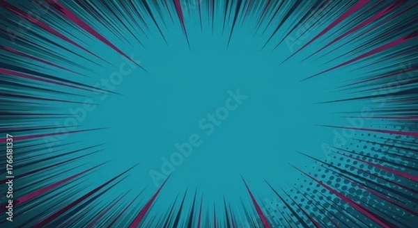 Obraz Retro comic book background pattern with dynamic radial motion lines and bold halftone dots. Abstract pop art style backdrop ,lines ,modern ,stripes