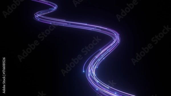Obraz 紫のネオンのケーブルがカーブしながら進むかっこいい背景イラスト。近未来的なカード素材