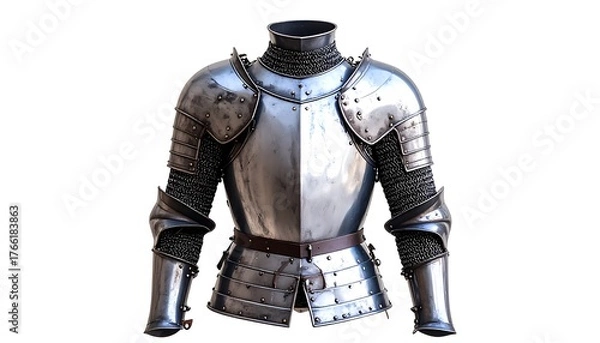 Obraz Shiny Medieval Knight Armor on White Historical Weapon with Protection, and Isolated.