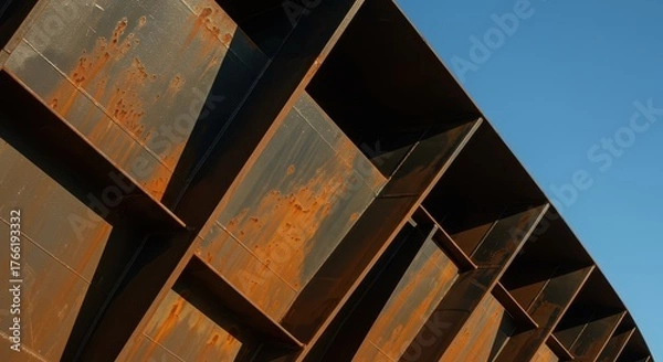 Fototapeta Abstract view of robust ship structure, emphasizing the overlapping plates and corrosion resistant material essential for maritime integrity ,vessel ,texture ,ship