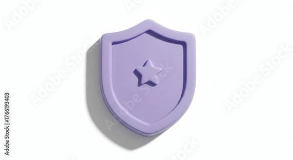 Fototapeta Minimalist Lavender Shield Icon with Star Emblem on White Background for Security Concept