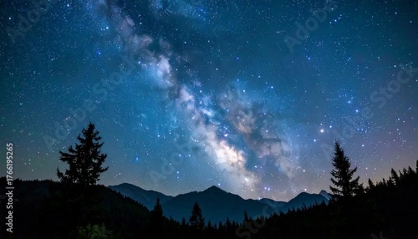 Obraz Night sky panorama with Milky Way and mountains