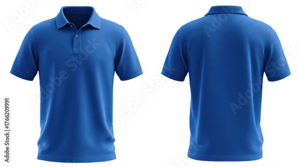 Obraz Blue polo shirt front and back view isolated on transparent background