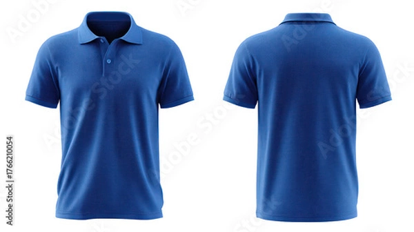 Fototapeta Blue polo shirt front and back view isolated on transparent background