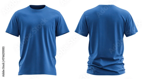 Fototapeta Blue t shirt front and back view isolated on transparent background