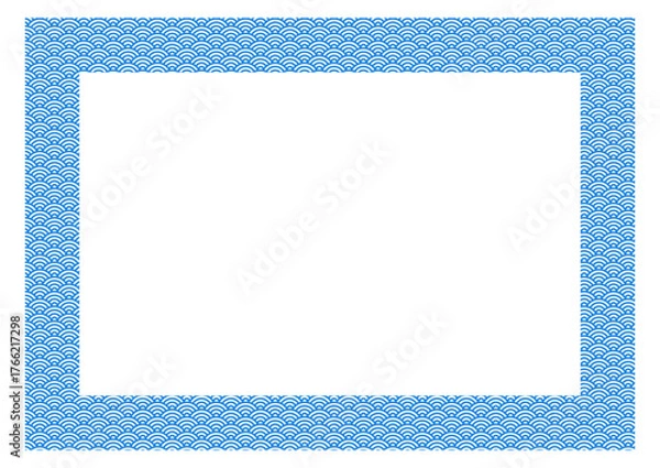 Fototapeta 日本の伝統の柄である青海波のフレーム・青の縞模様のある背景