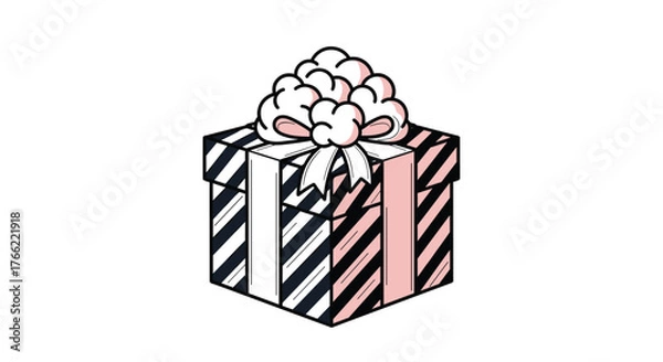 Obraz Striped Gift Box with Bow: A Festive Present Illustration.