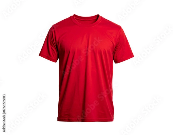 Fototapeta Red t-shirt isolated on black background, simple short sleeves and round collar, minimal shadows, vibrant and clean