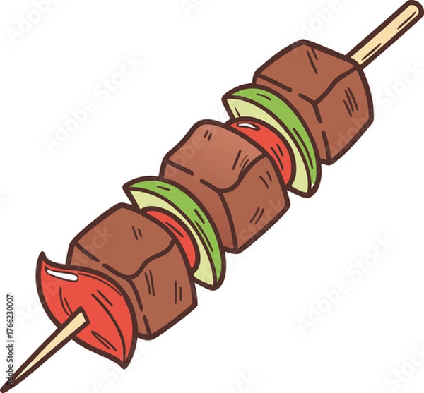 Fototapeta Delicious Grilled Meat Skewer with Vegetables a Mouthwatering Barbecue Treat Ready for Summer Gatherings and Outdoor Cooking Adventures