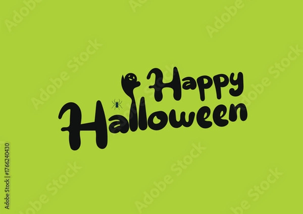 Fototapeta Spooky and fun happy halloween text with playful ghosts and a jack o lantern on yellow  background