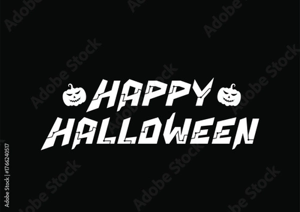 Fototapeta Spooky and fun happy halloween text with playful ghosts and a jack o lantern on dark background