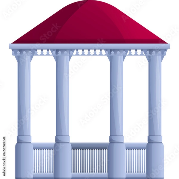 Obraz Elegant White Gazebo With Red Roof And Classical Columns On Transparent Background