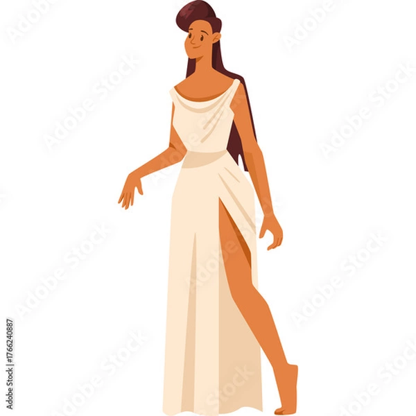 Obraz Elegant Woman In A Flowing White Dress With A High Slit Standing With Her Hands At Her Sides On A Transparent Background