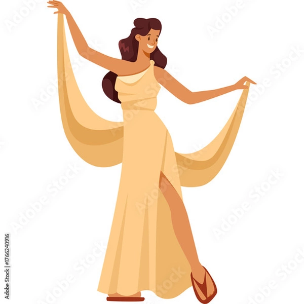Obraz Elegant Woman in Flowing Yellow Gown Dancing Gracefully on Transparent Background