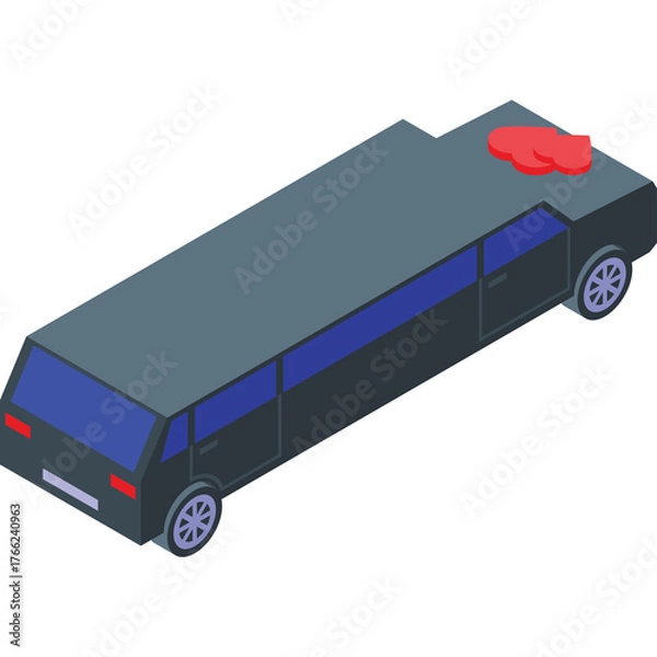 Obraz Elongated Black Bus Vehicle With Tinted Blue Windows and Red Top Lights Isolated on a White Background