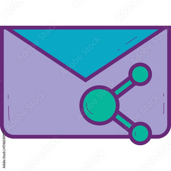 Obraz Email Icon With Share Symbol on Transparent Background Purple Envelope Teal Envelope Flap and Teal Share Nodes with Purple Outline