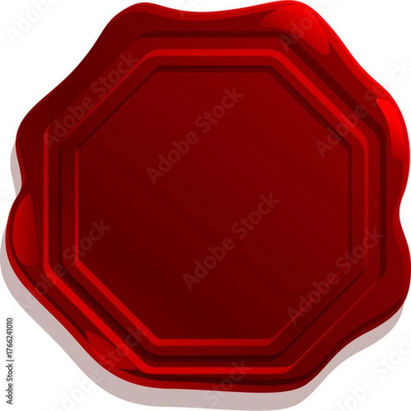 Obraz Embossed Red Wax Seal With Octagonal Imprint And Wavy Edge Isolated On Transparent Background Glossy Surface Texture Detail