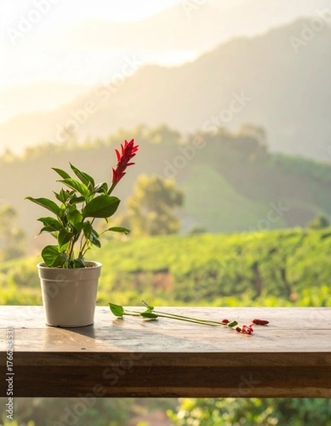 Fototapeta Beautiful tabletop ornamental plants adding freshness, natural beauty, and elegance to indoor spaces and offices.