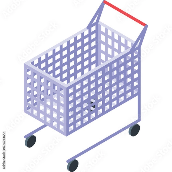 Fototapeta Empty Light Purple Shopping Cart Isometric View on Transparent Background Ready for Groceries and Retail Shopping Aisles