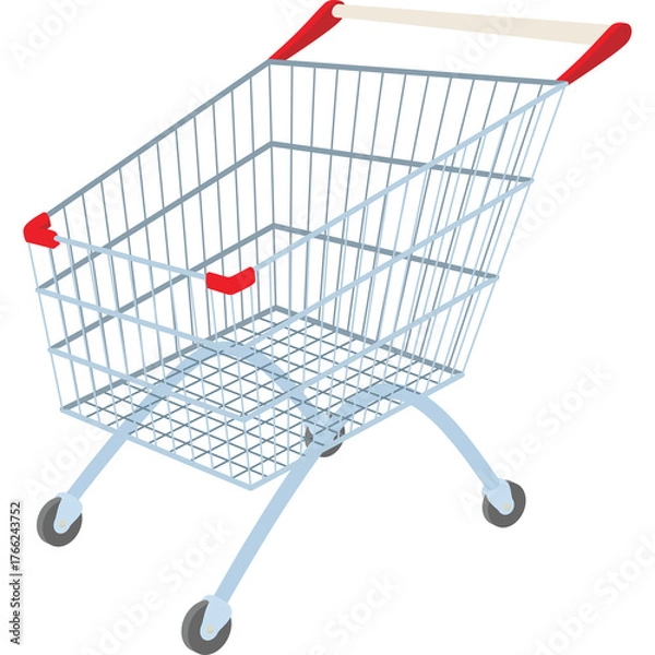 Fototapeta Empty Wireframe Shopping Cart With Red Accents and Casters Isolated on Transparent Background