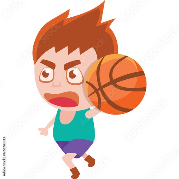 Fototapeta Energetic Young Boy Playing Basketball With Determination In A Dynamic Pose On A Transparent Background