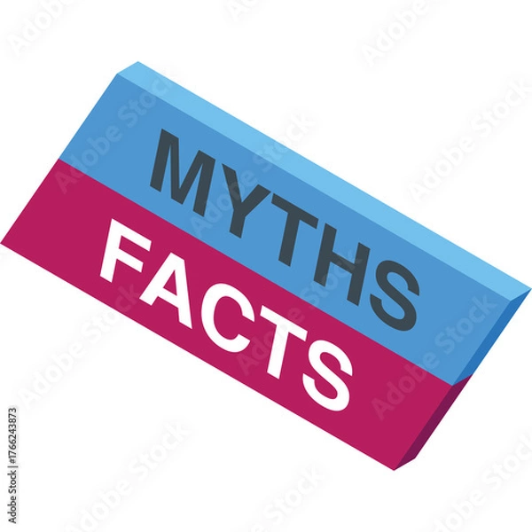 Fototapeta Eraser With Myths On One Side And Facts On The Other In Blue And Burgundy Colors With A Light Gray Background With Subtle Shadows Displaying A Clear Distinction Between Concepts